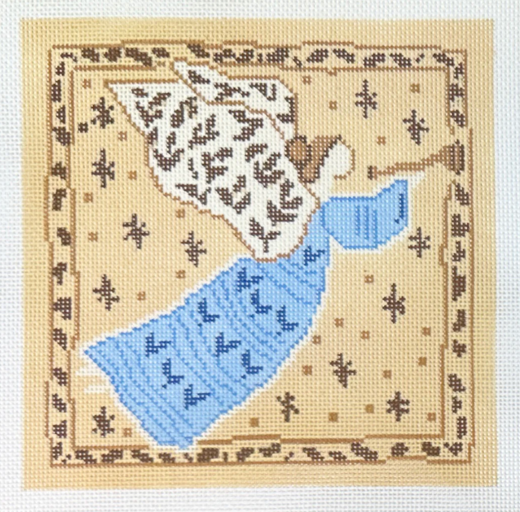 walker needlepoint Blue & Gold Angel needlepoint canvas