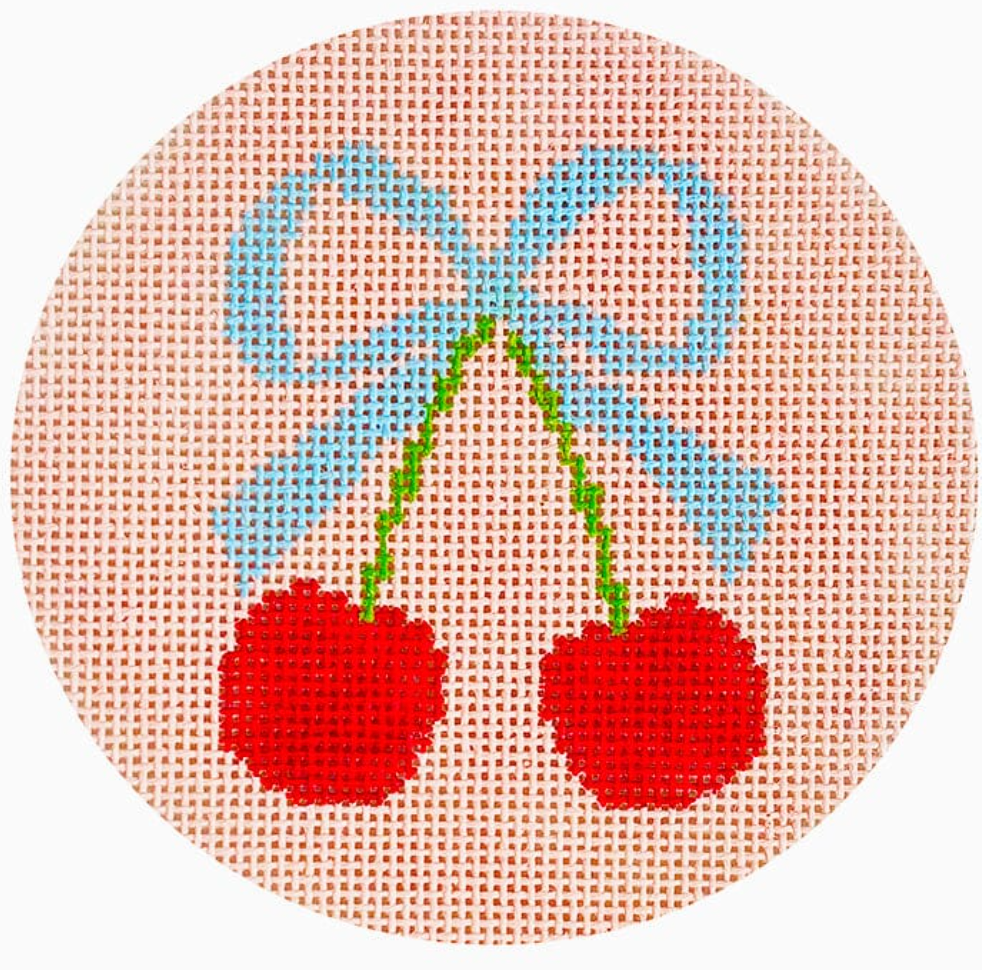walker needlepoint Cherries with Bow Round needlepoint canvas