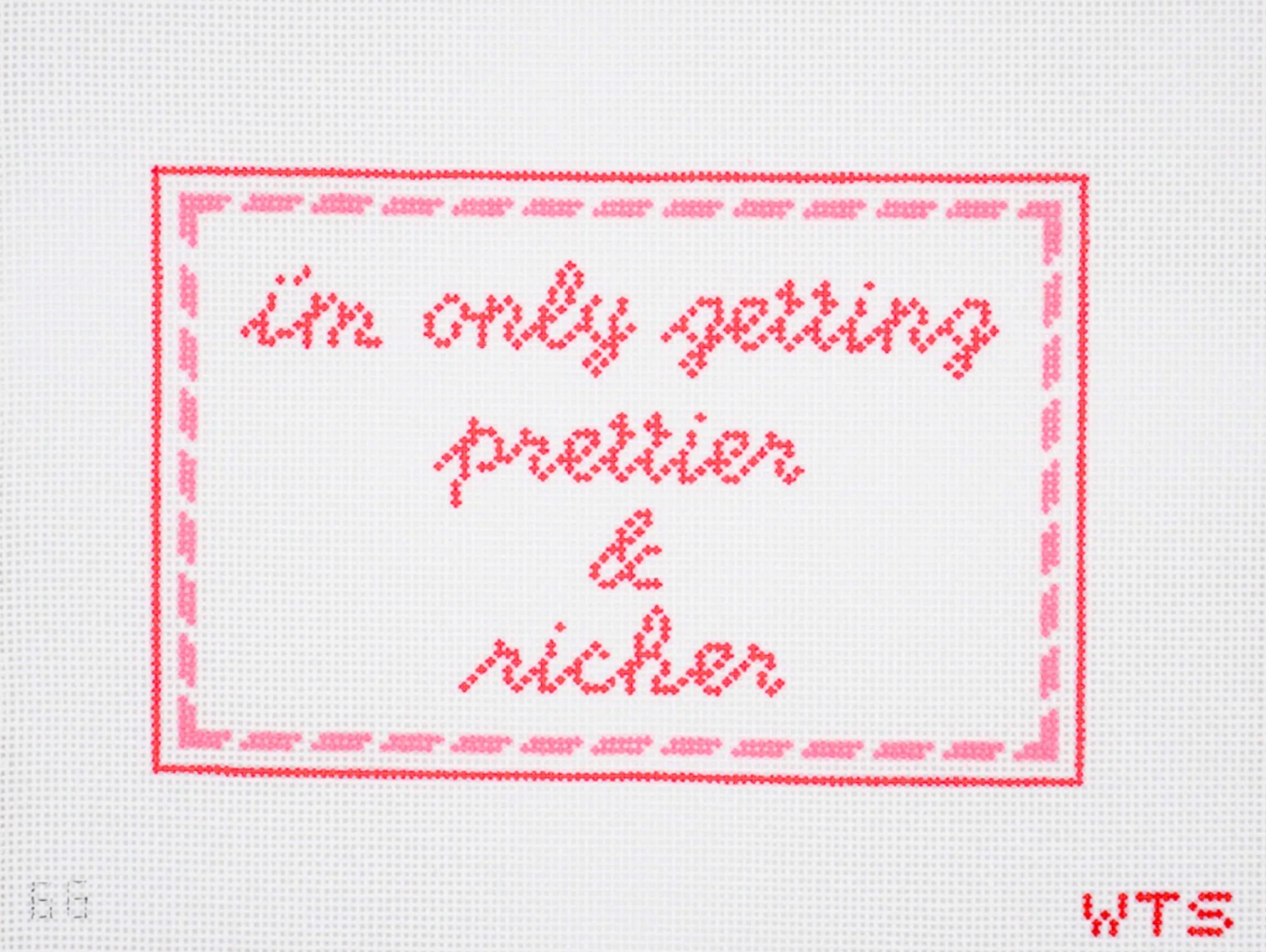 whats the stitch I'm Only Getting Prettier and Richer needlepoint canvas