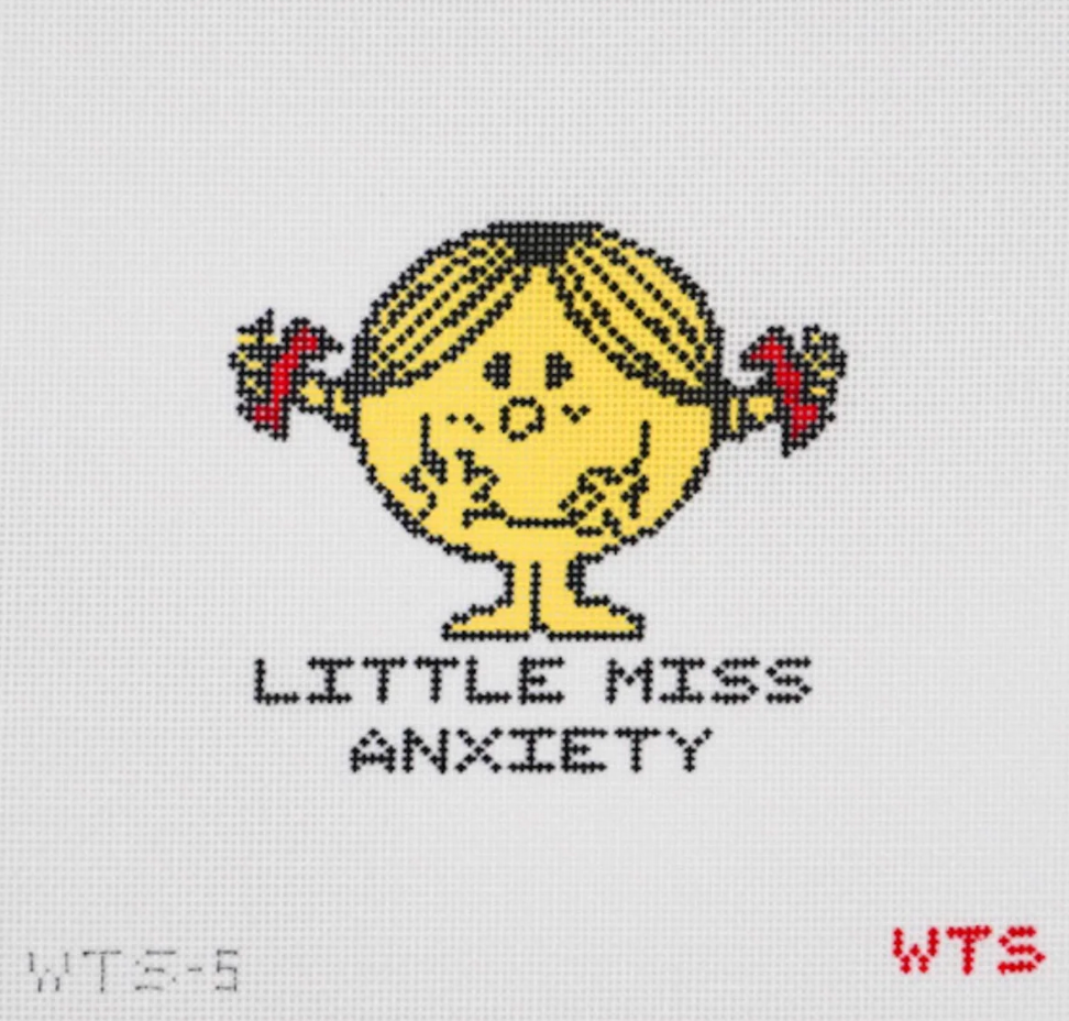 whats the stitch Little Miss Anxiety needlepoint canvas