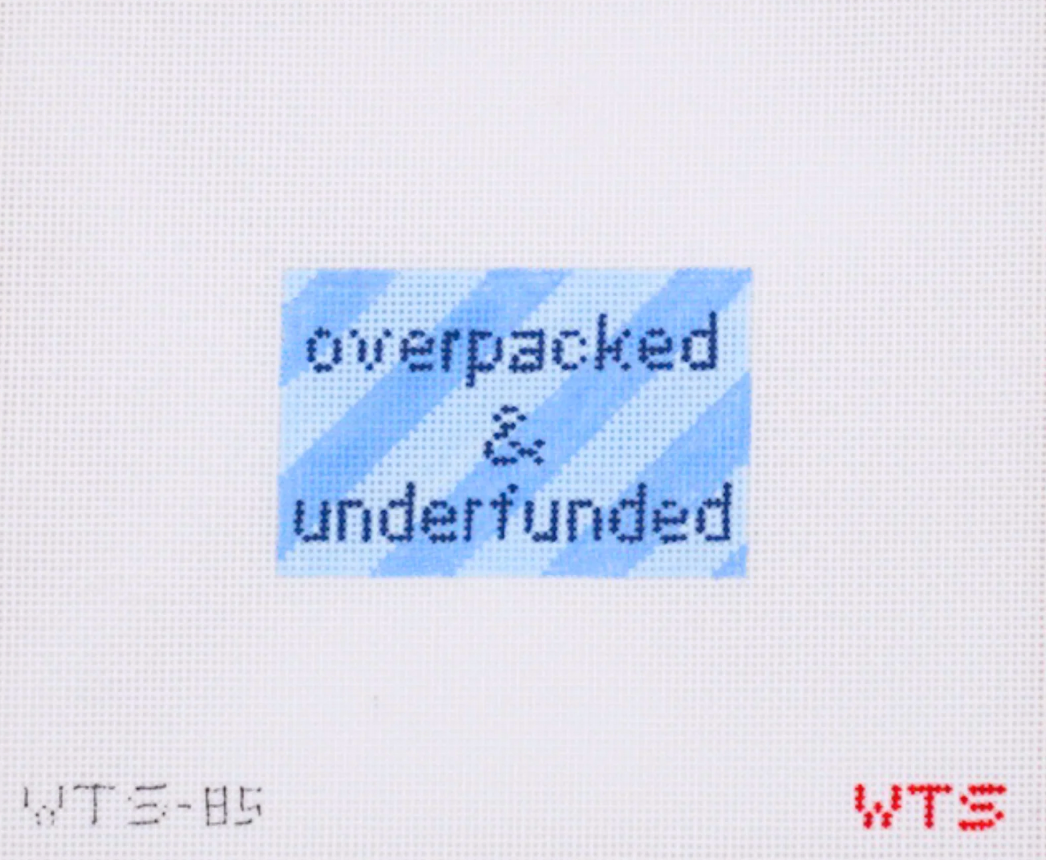 whats the stitch Overpacked and Underfunded Luggage Tag Insert needlepoint canvas