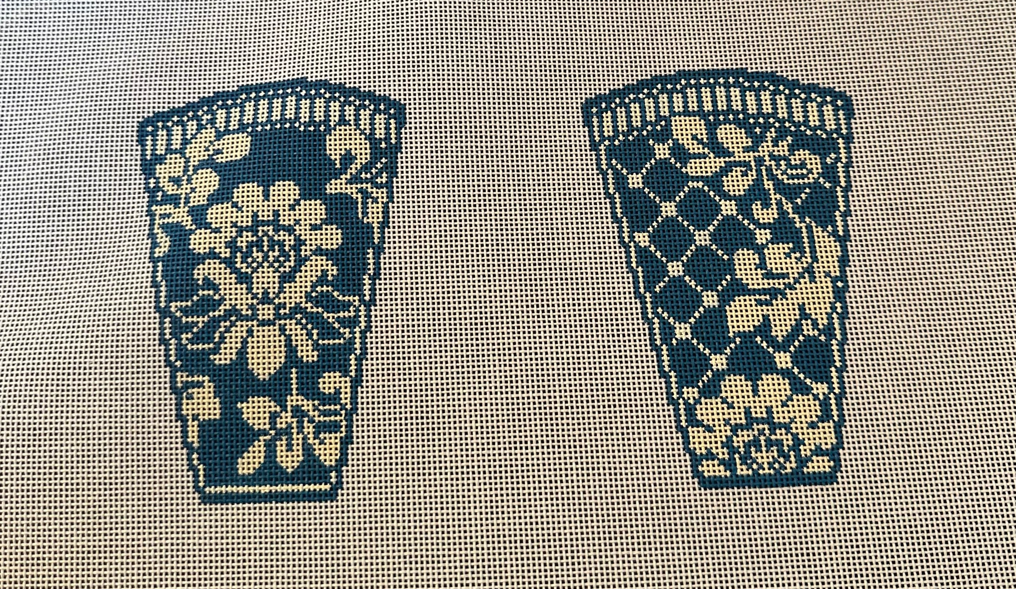 whimsy and grace Karens Teal Damask Scissor Case needlepoint canvas