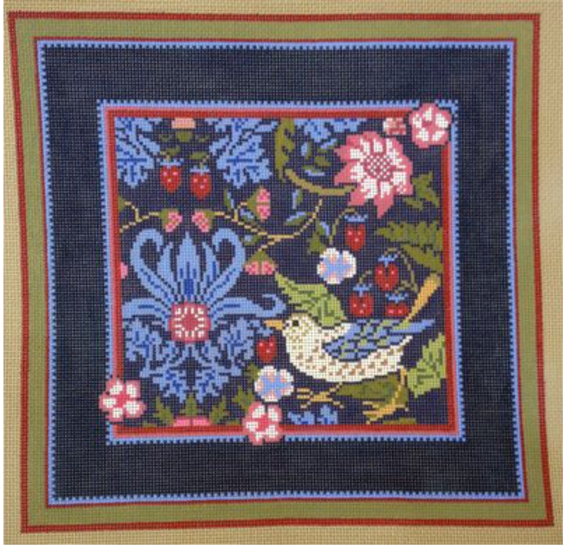whimsy and grace Strawberry Thief Pillow needlepoint canvas