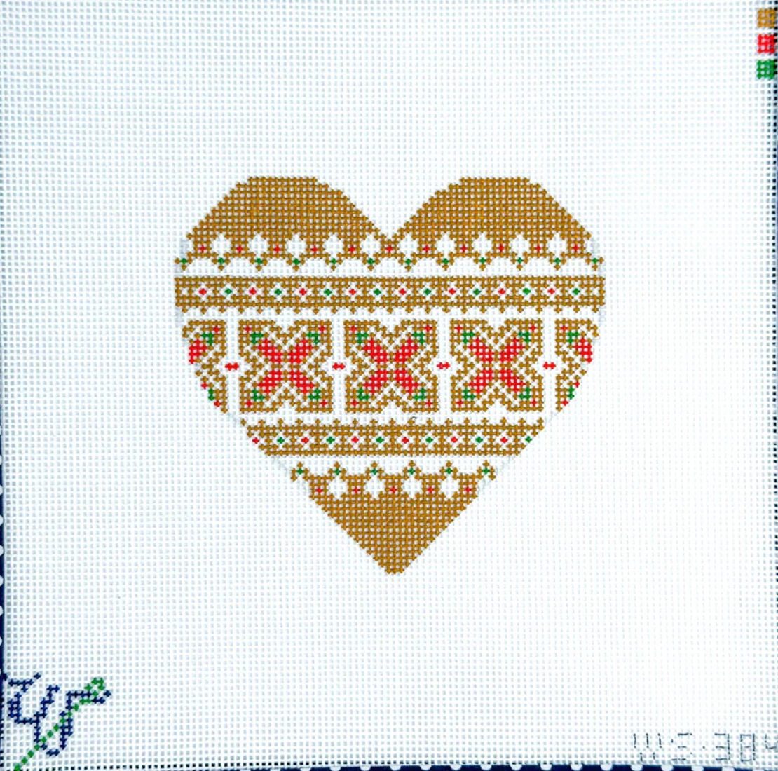 wipstitch Gingerbread Nordic Heart needlepoint canvas