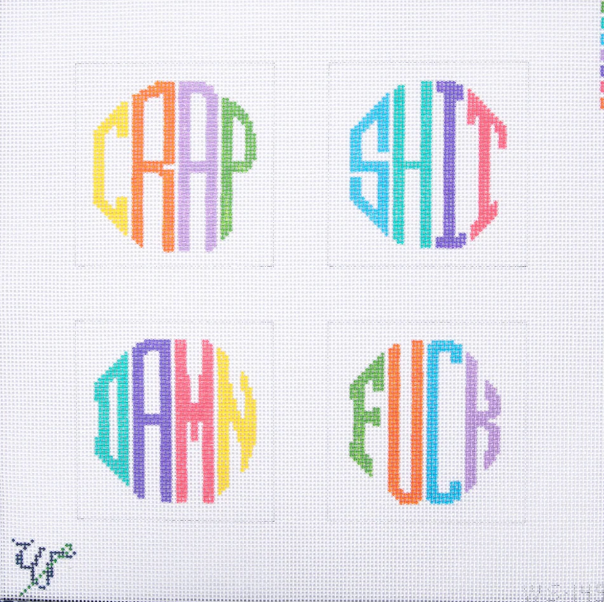 wipstitch Multicolor Dirty Coasters needlepoint canvas