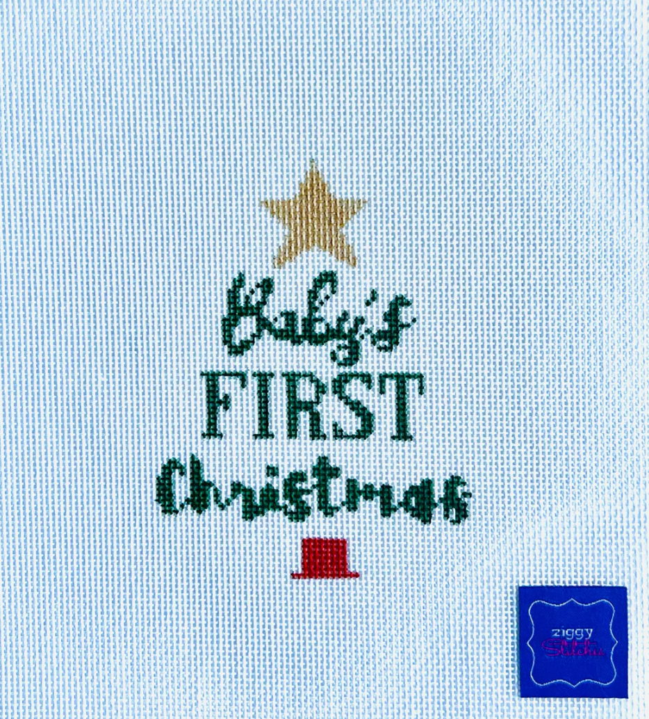 ziggy stitches Babys First Christmas Tree Green ornament needlepoint canvas