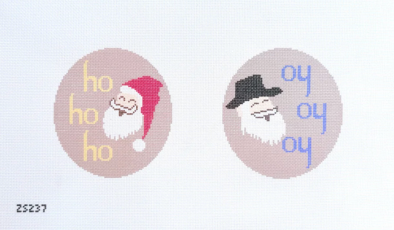 ziggy stitches Ho Ho Ho Oy Oy Oy Double Sided printed needlepoint canvas